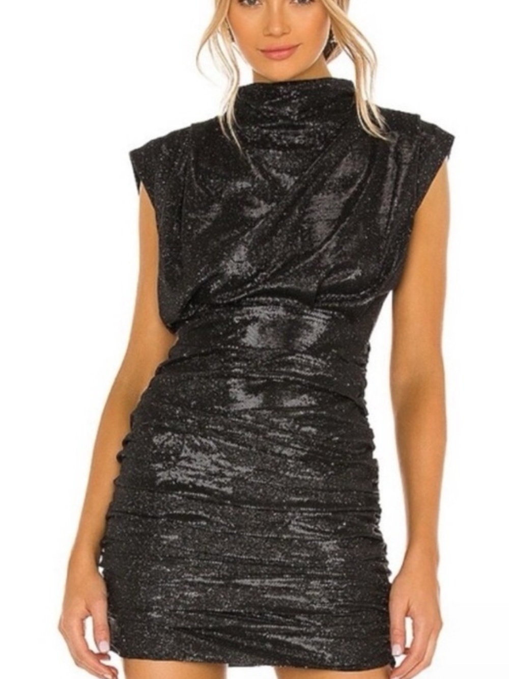 Line & Dot Black Sparkle Ruched Mini Dress